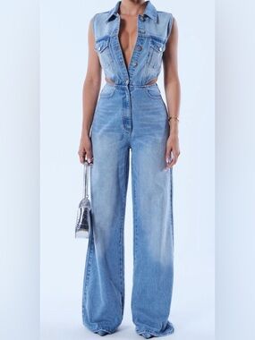 NWT Denim Cutout Jumpsuit | Size Small